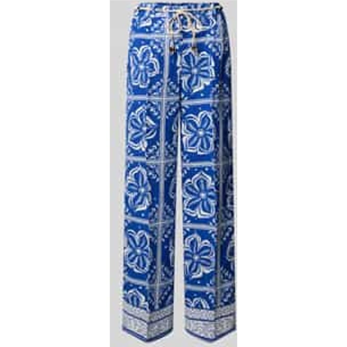 Tom Tailor - Wide leg broek met linnen - Maat 38/32 - blue flower tile design