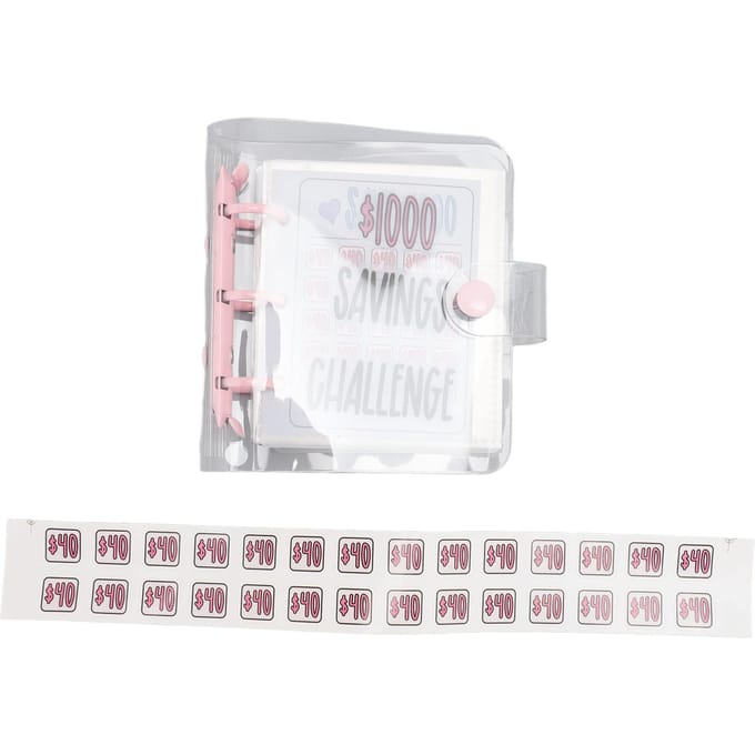 Classeur Défi Épargne 1000 Multipurpose PVC Réutilisable Mini Classeur Budget avec Autocollant pour Argent rose