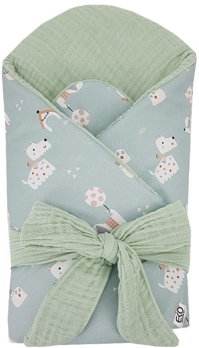 Printed cotton and muslin swaddle blanket — Coconut Dogs / Mint
