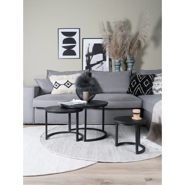 Salontafel Set van 3 - Industriële Salontafelset Erjan - Zwart blad