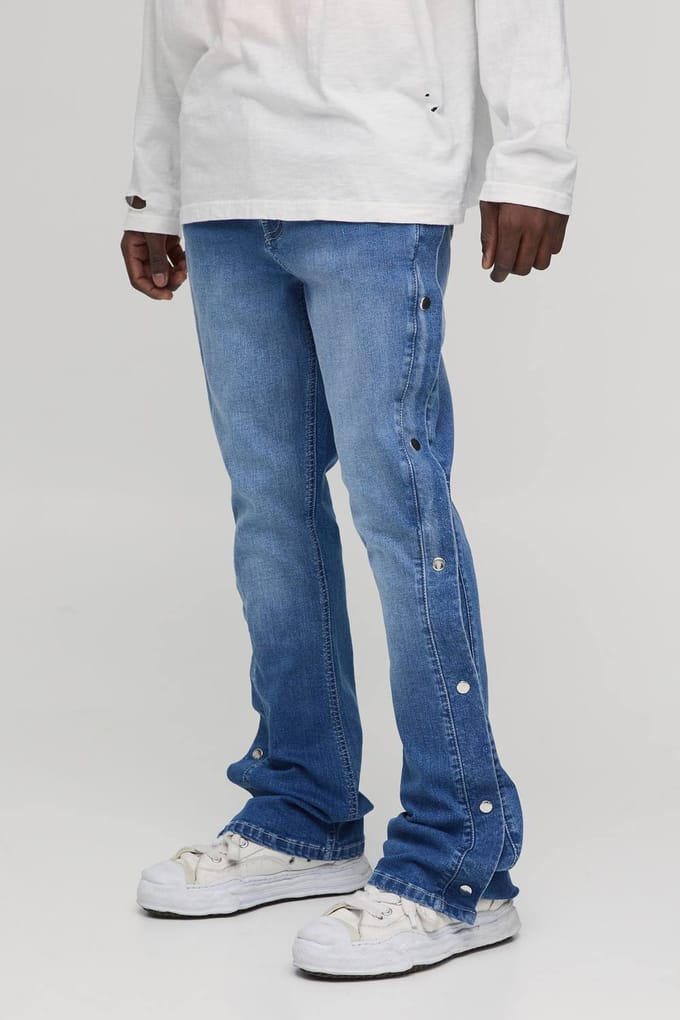 Popper Zijstretch Wijduitlopende Jeans | Light Wash | Size 44R