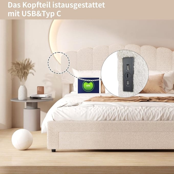 LunaComfort Luxe Gestoffeerd Bed 140 - Beige - 140x200 cm - Arqam
