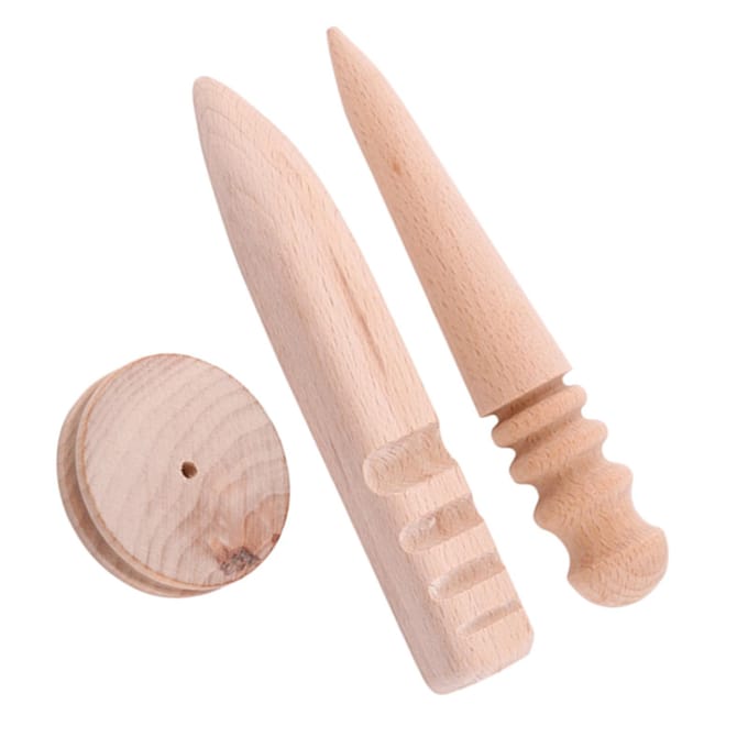 3 Types Brunissoir de Bord en Bois et Cuir Outil de Polissage et de Meulage(Ensemble 3 en 1) beige