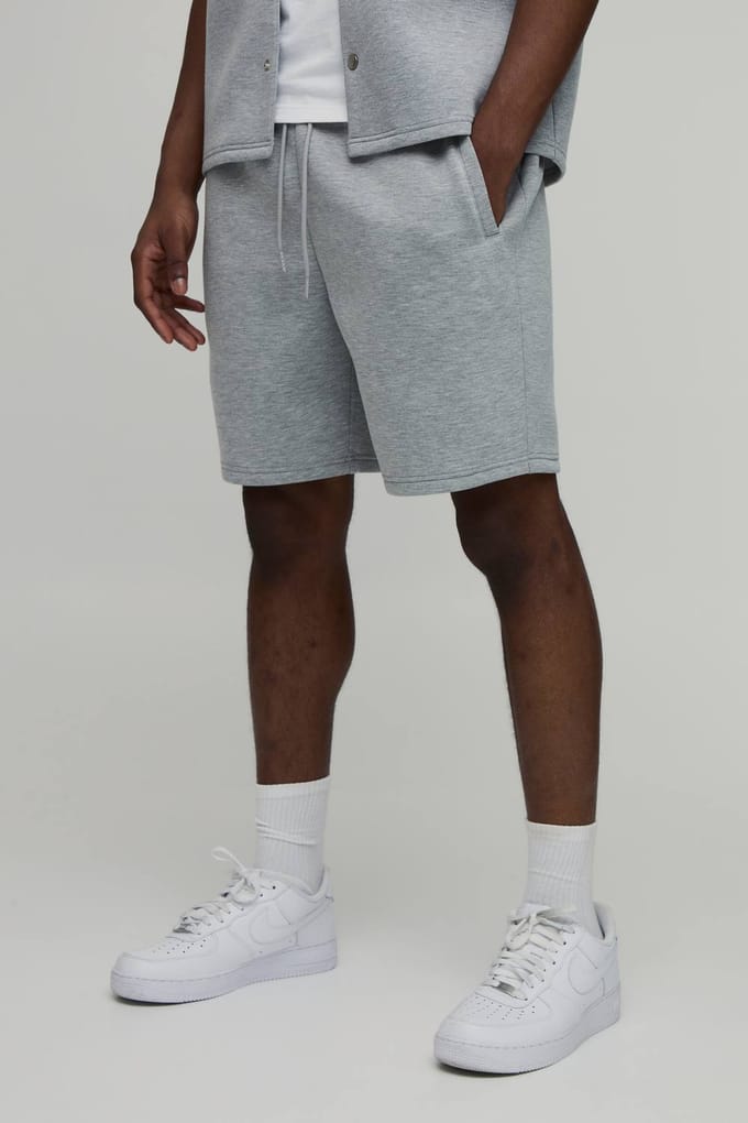 Relaxed Fit Gebonden Scuba Middellange Shorts | Grey Marl | Size Medium