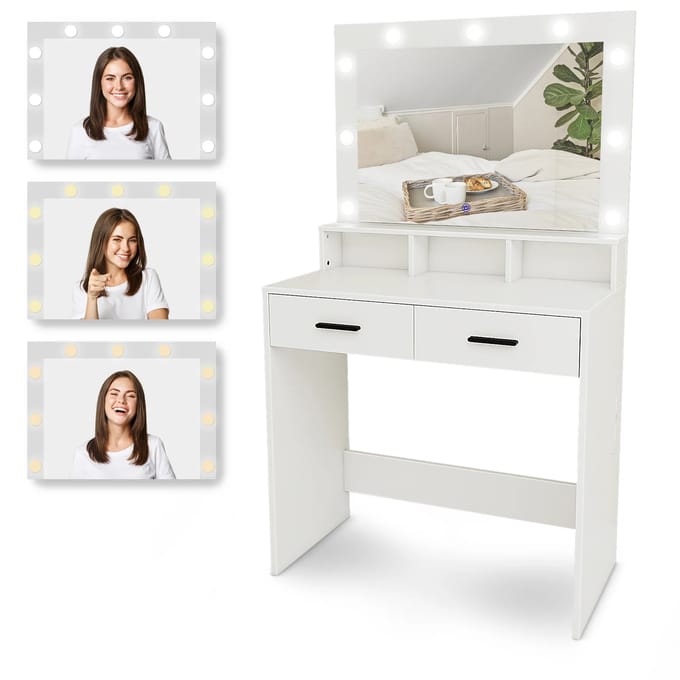 Kaptafel met Spiegel en LED verlichting - 80x40x139.5cm - Wit