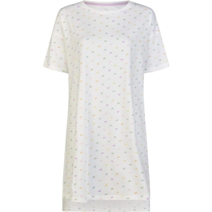 By Louise Dames Lang Nachthemd Korte Mouw Wit Hartjes Confetti - Maat M