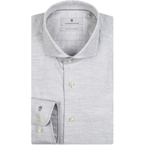 Thomas Maine Overhemd Roma Modern Kent Herringbone Flanel Tencel Soft Grey / male