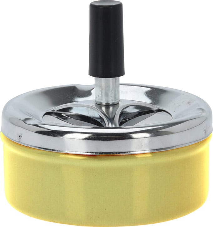 Excellent Houseware Draai asbak - druk asbak - rond metaal - 10 cm - geel - binnen en buiten gebruik