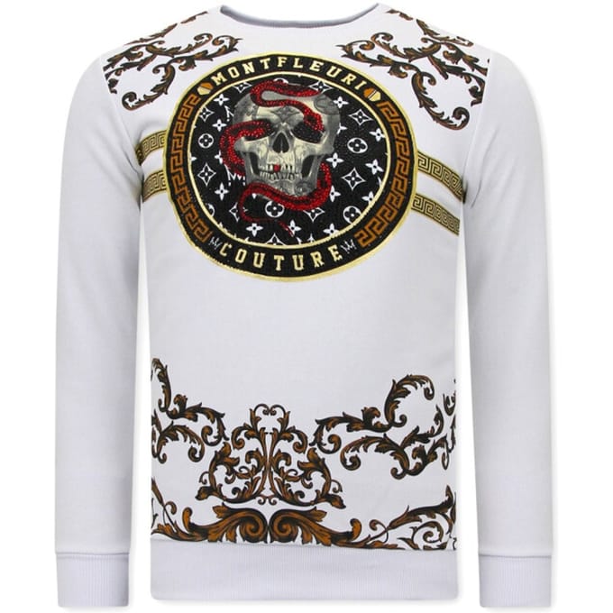 Heren Sweater met Print - Snake Skull - 3674 - Wit