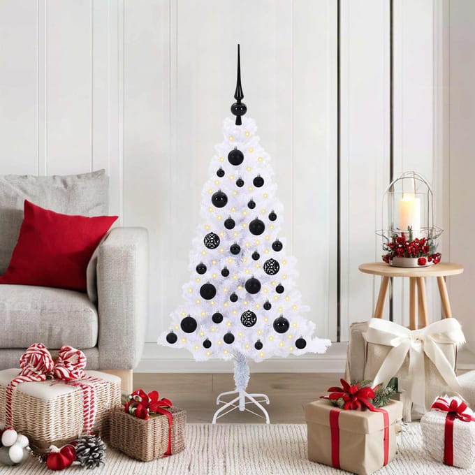 vidaXL - Kunstkerstboom - met - 150 - LED - Wit - 120 - cm - PVC - en - Staal