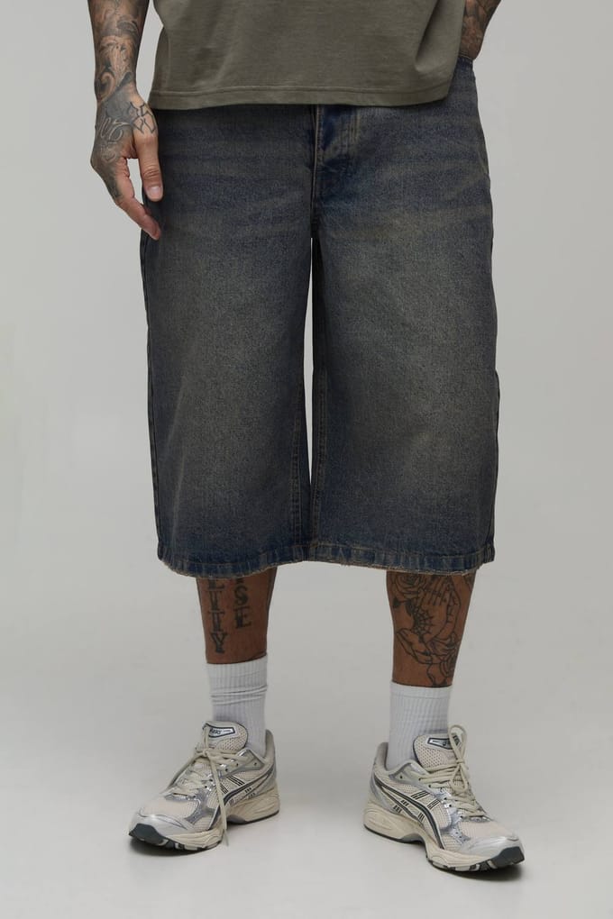 Tall Longline Getinte Denim Jorts | Light Brown | Size 36