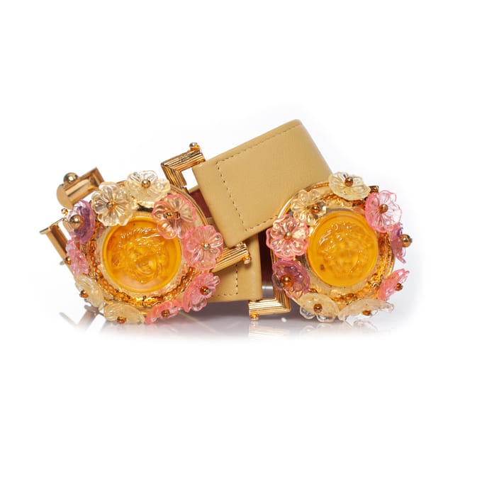 Gianni Versace riem met bloemen Medusa applicaties