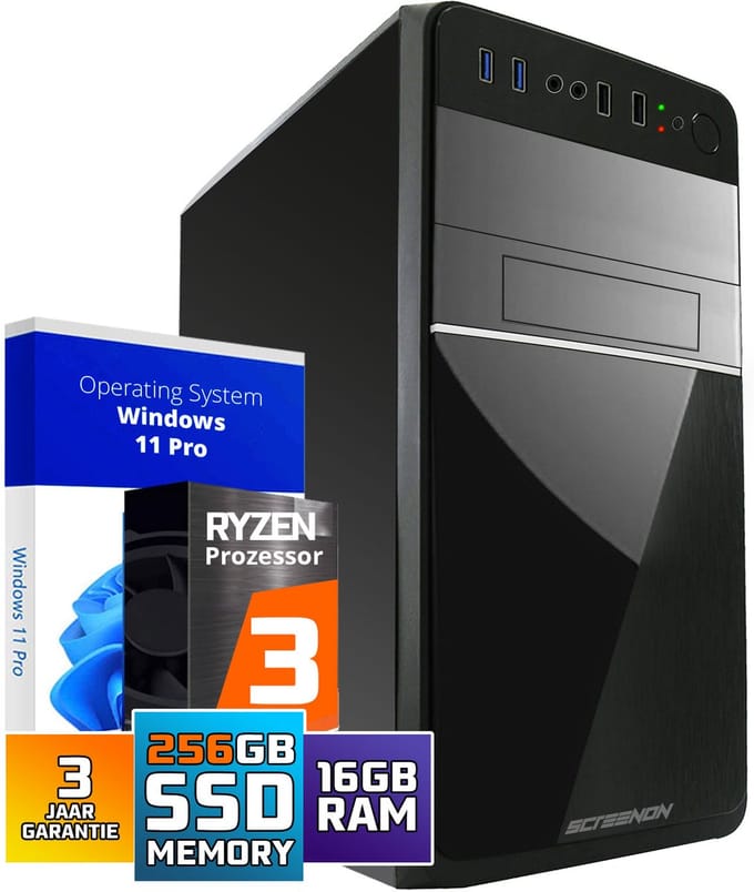 Office PC - Ryzen 3 - 512GB SSD - 16GB RAM - Radeon RX Vega 8 - WX28275 - Windows 11 - ScreenON - Allround Computer + WiFi & Bluetooth