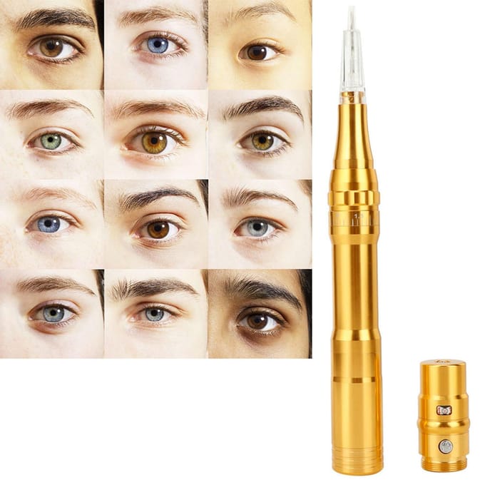 Stylo de tatouage pour sourcils et lèvres, machine de maquillage semi-permanente pour microblading, 95 mm, doré US Plug beige