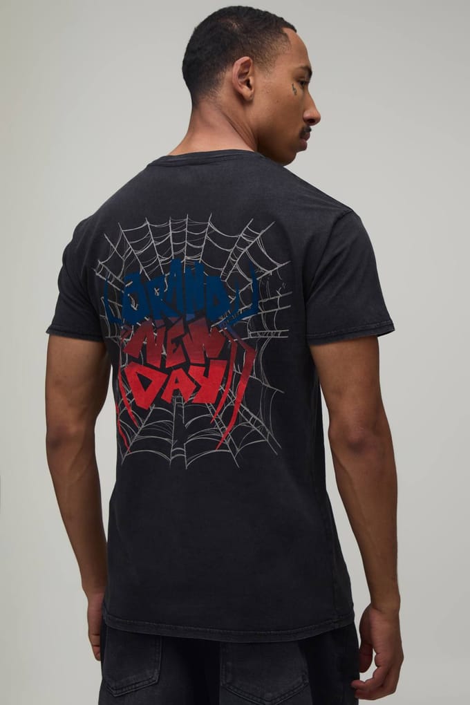 Oversized Brand New Day Spiderman Licentie Print T-shirt | Washed Charcoal | Size Medium