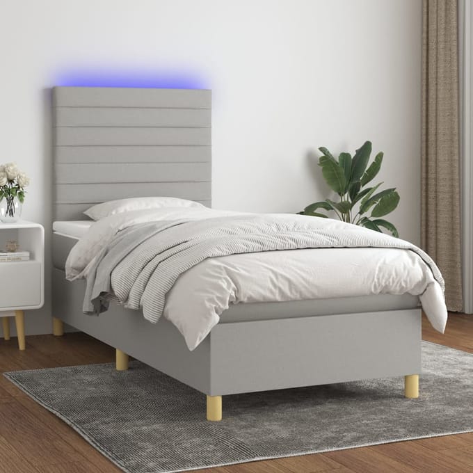 vidaXL - Boxspring - met - matras - en - LED - stof - lichtgrijs - 80x200 - cm