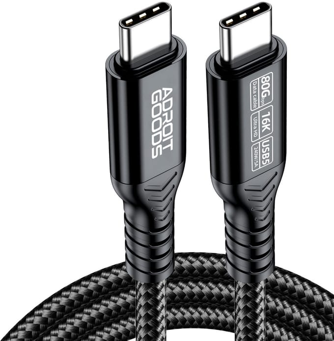 AdroitGoods USB-C Thunderbolt 5 Kabel - 80Gbps datakabel, PD3.1 240W 48V/5A oplaadkabel - 16K HDR - 1m