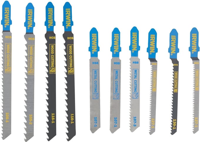 IRWIN Set decoupeerzaagbladen 10PCS mix 7 hout/3 metaal, diverse vertanding, T aansluiting
