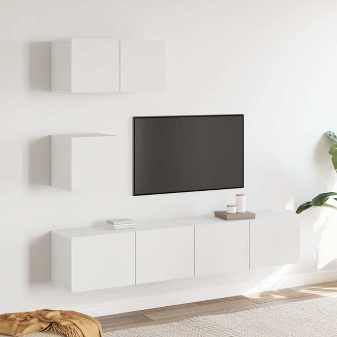 vidaXL - 4-delige - Tv-meubelset - bewerkt - hout - wit