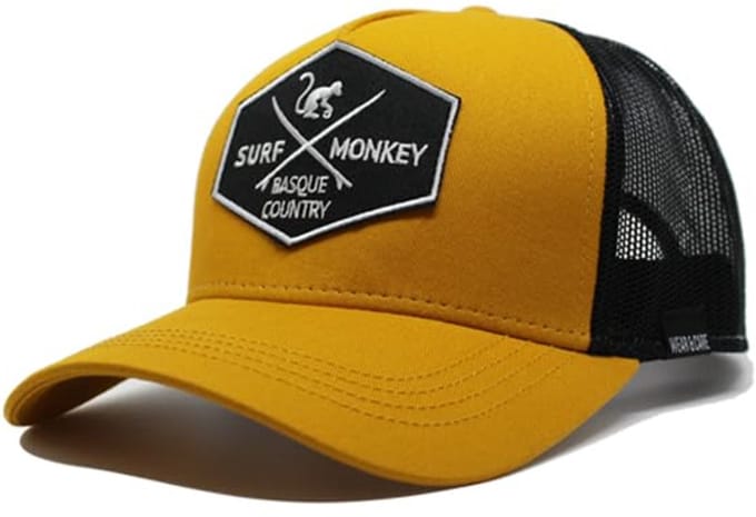 Surf Monkey - Trucker Cap - 5 Panel - One Size - Organisch Cotton - Zwarte mosterd