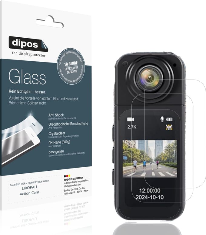 dipos – 2x Pantserfolie geschikt voor LIROPAU Action Cam | 9H Screenprotector
