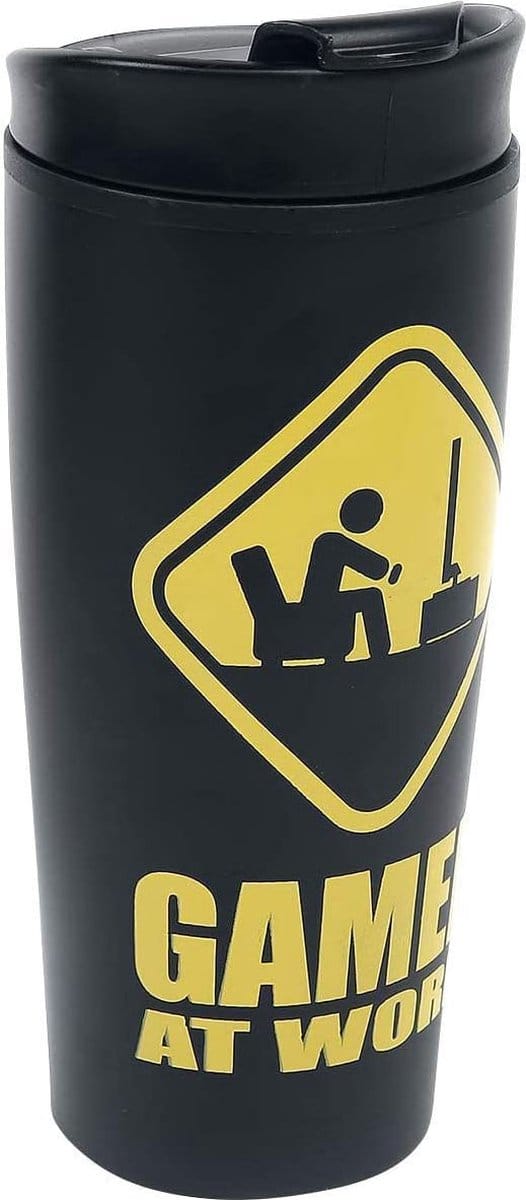 Gamer At Work - Caution Sign Metalen Reisbeker