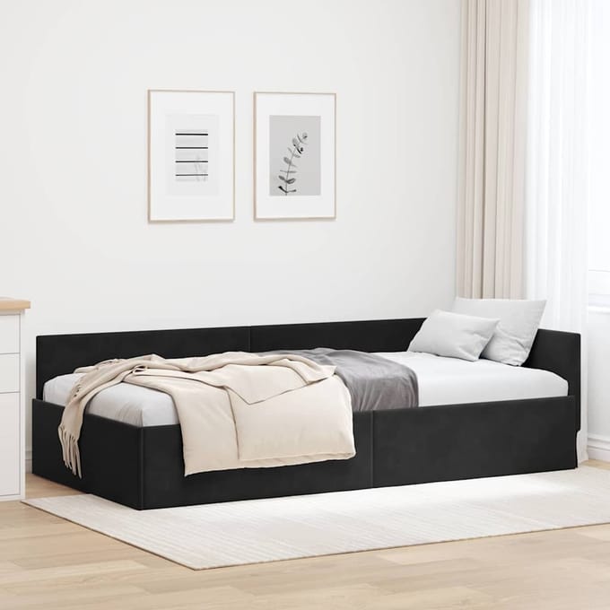 vidaXL - Hoek - Bed - Frame - Zwart - 90 - x - 200 - cm - Fluweel