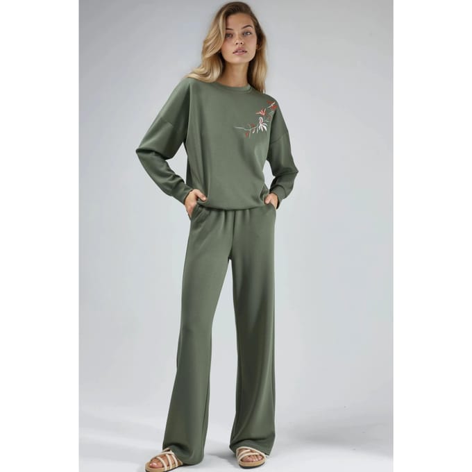 Geborduurd Rundhals Sweatshirt & Rechte Pantalon Twee-delig Set