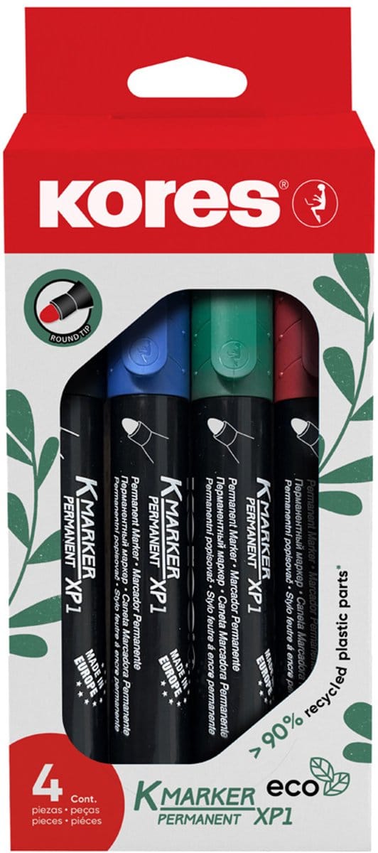 Kores permanente marker 'ECO XP2', beitelpunt, set van 4