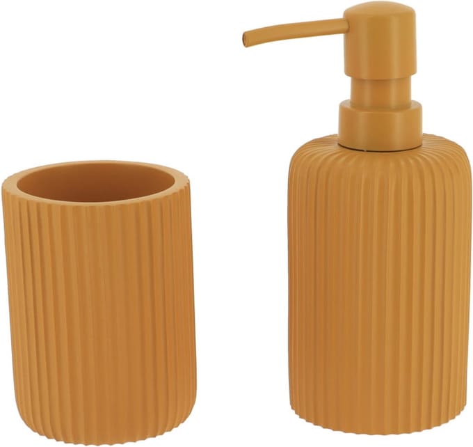 Tendance Badkamer accessoires set 2-delig - Polyresin - oranje - geribbeld - luxe set