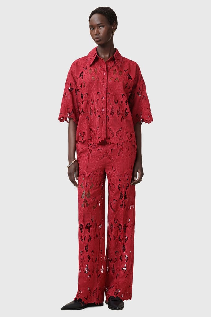 AllSaints Charli Emb Trouser Burnt Brick Red Größe: 8 | Ausgestellte Hosen Outlet | Damen | Rot