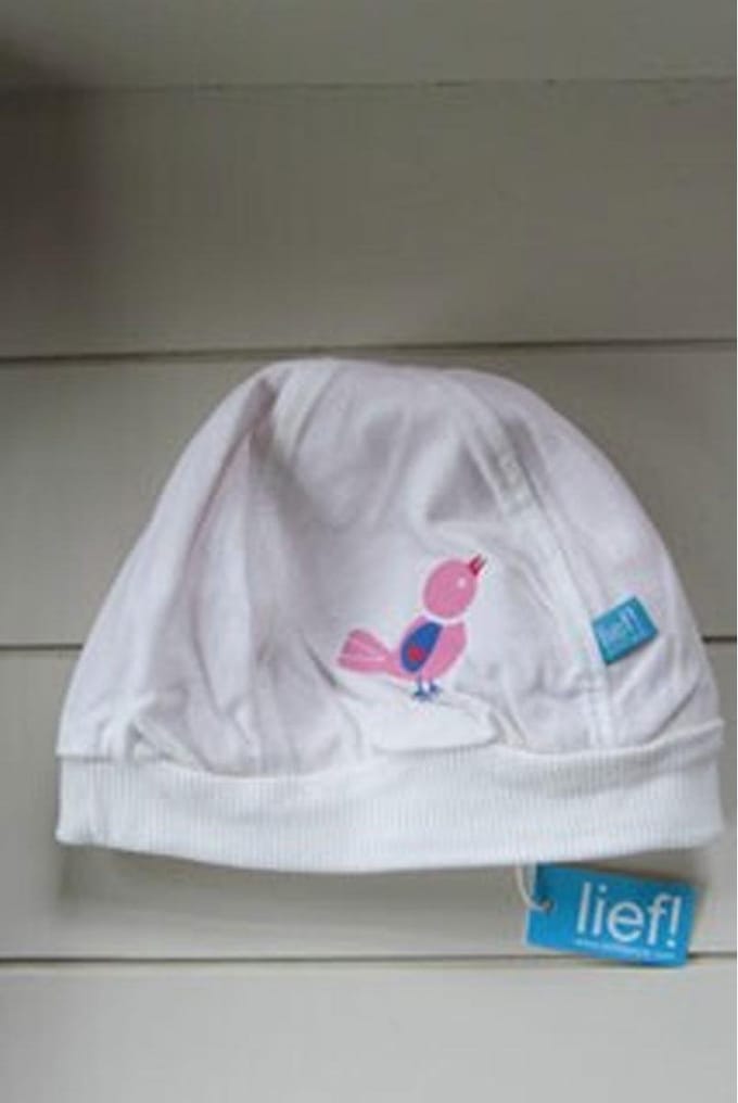 Lief! muts reversible roze streep met vogeltje, maat 2