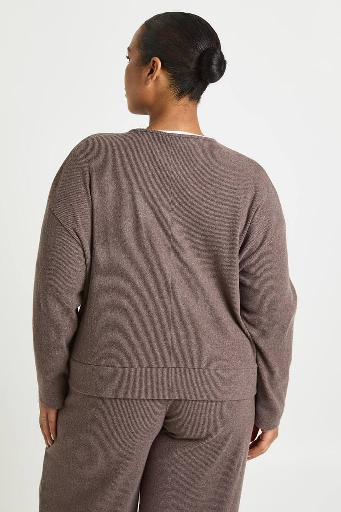 boohoo Dames Plus Gebreide Rib Rits Sweatshirt | Chocoladebruin | Maat: 48