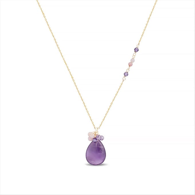 Luxeketting, metaallegering adak en natuurlijke amethist, 18K vergulde afwerking