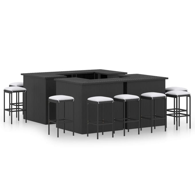 vidaXL - 16-delige - Tuinbarset - met - kussens - poly - rattan - zwart
