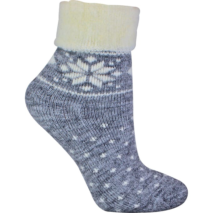 Wollen bedsokken voor dames met Fairisle-ontwerp - Grijs