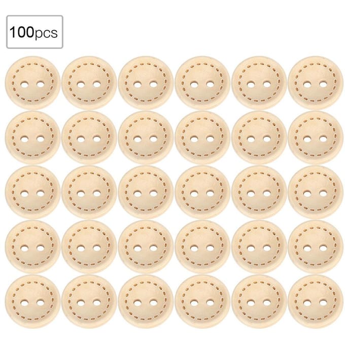 100 stuks houten knopen, rond, houtkleurig, DIY-accessoire, naaien, 2-gats knoop, 1,5 cm