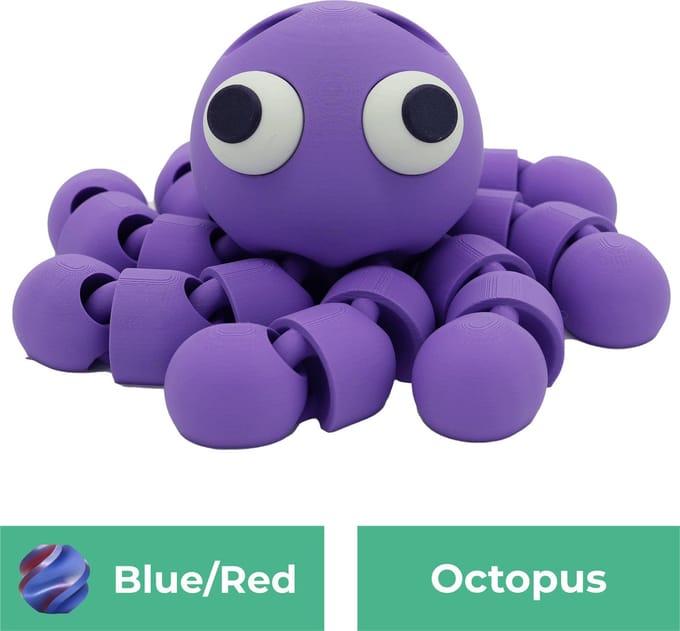 Flexibele octopus beeld – Decoratief beeld - Blauw / Rood - 3d geprinte beeld – Unieke woondecoratie - 25CM
