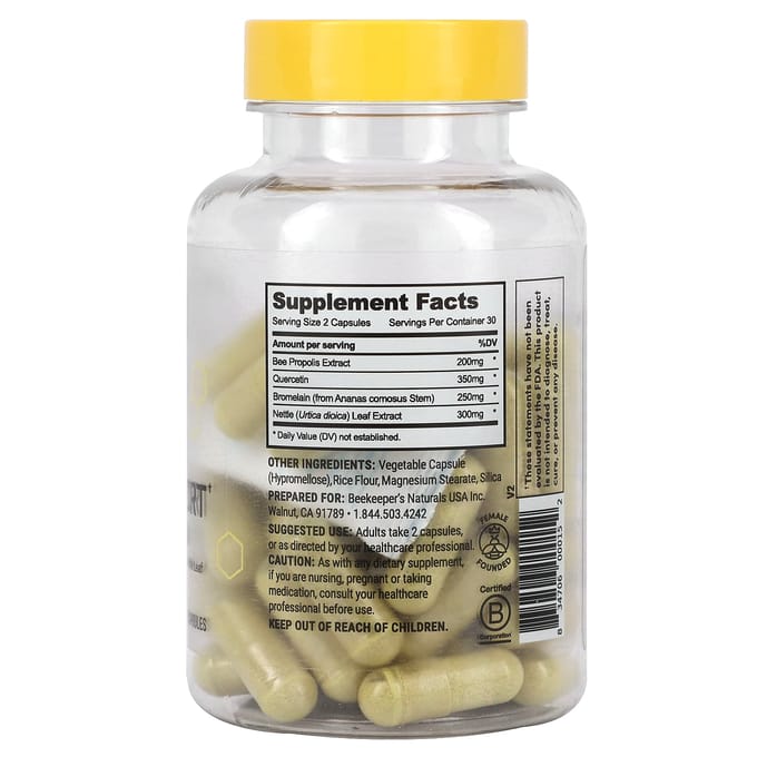 Beekeeper's Naturals, Propolis Sinus Support, 60 Veggie Capsules