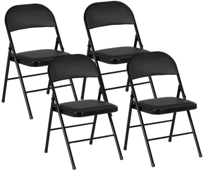 Klapstoel set van 4 - Vouwstoel - Eetkamerstoelen - Stoelen - Kunstleer - Zwart