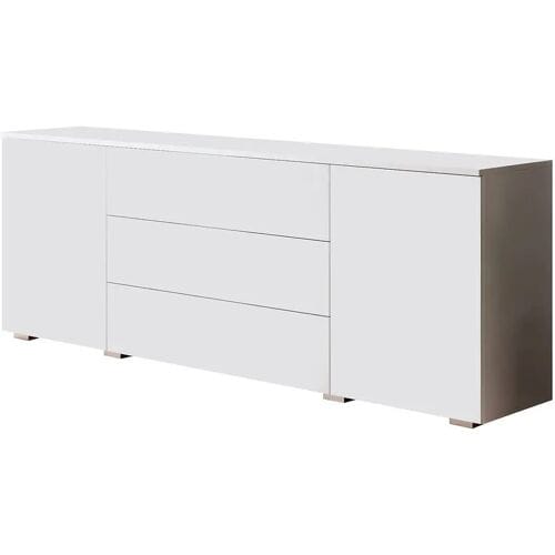 Moderne Dressoir Kommode 150 cm – 3 Lades & 2 Deuren – Push-to-Open Systeem – Wit Mat & Wit Hoogglans – Breedte 150 cm