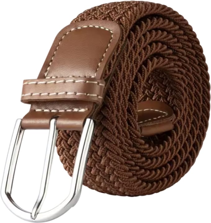 Bruine elastische riem - Rekbare riem - Bruin - 1Meter - Met kunstlederen details - Universele riem - CHPN