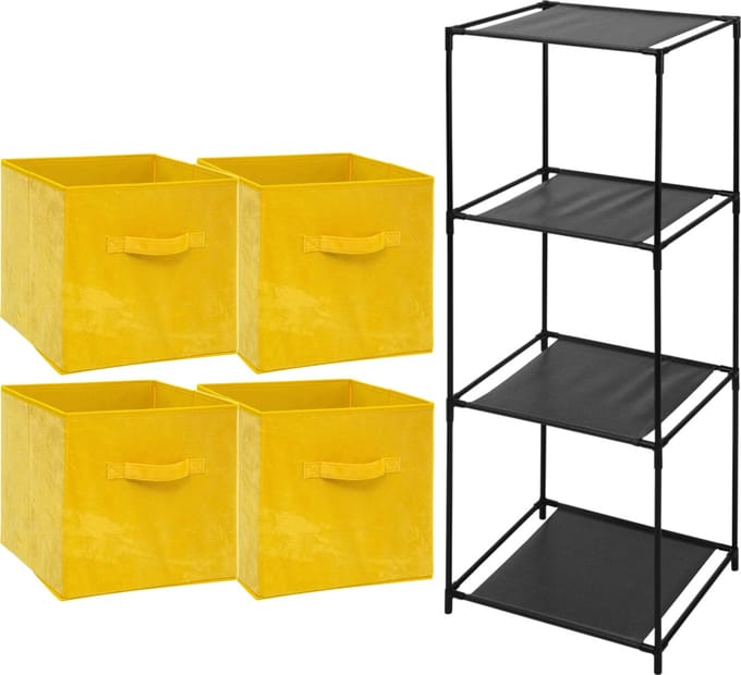 5Five Opbergrek Smartrack - met 4x mandjes stof - geel - 34 x 98 cm