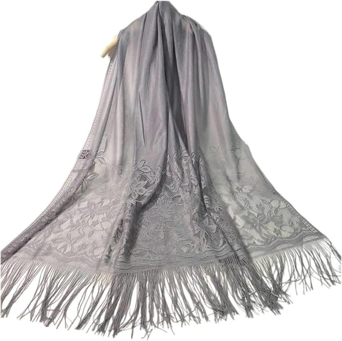Lace Sjaal - Dames Sjaal - Stijlvol Accessoire - Hollow Jacquard - 185 cm - Grijs