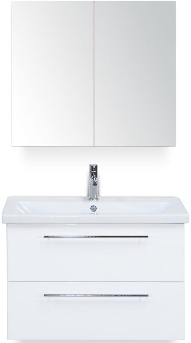 Como Badmeubelset 80 cm - Wit Hoogglans - Keramische Wastafel Wit met Spiegelkast