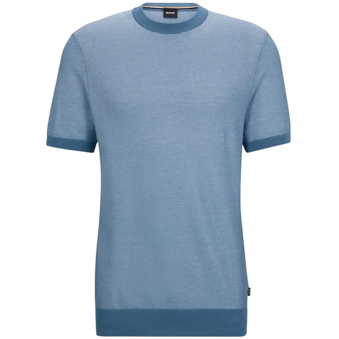 Boss Heren Tantino Gebreid T-Shirt (Lichtblauw)