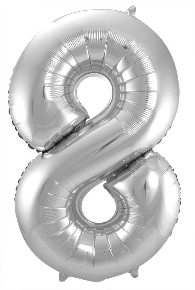 Folieballon 8 jaar - Zilver - 86 cm