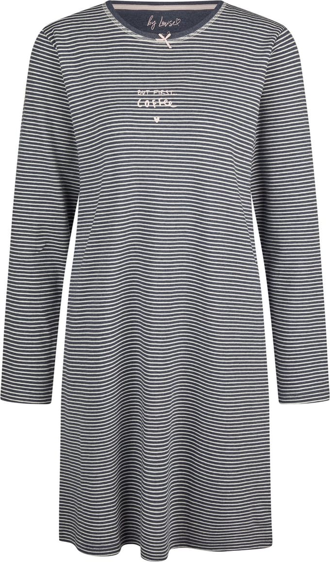 By Louise Dames Nachthemd Interlock Lange Mouw Gestreept Blauw - Maat M