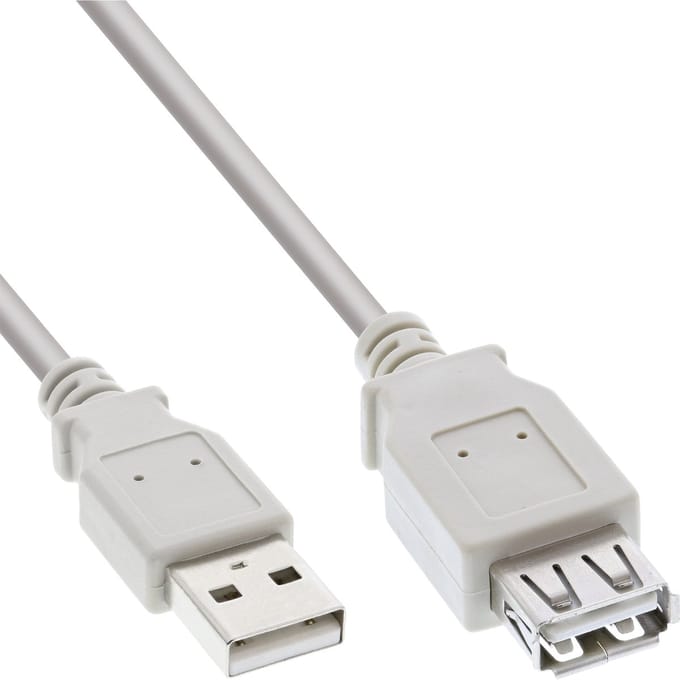 USB naar USB verlengkabel - USB2.0 - tot 2A / beige - 0,30 meter