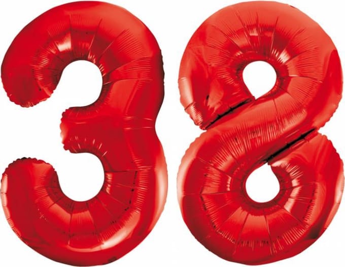 Folieballon 38 jaar rood 86cm
